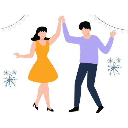 Pareja joven bailando en la fiesta  Ilustración