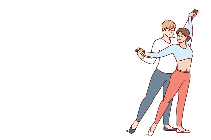 Una pareja joven, hombre y mujer, baila apasionadamente salsa semba  Ilustración