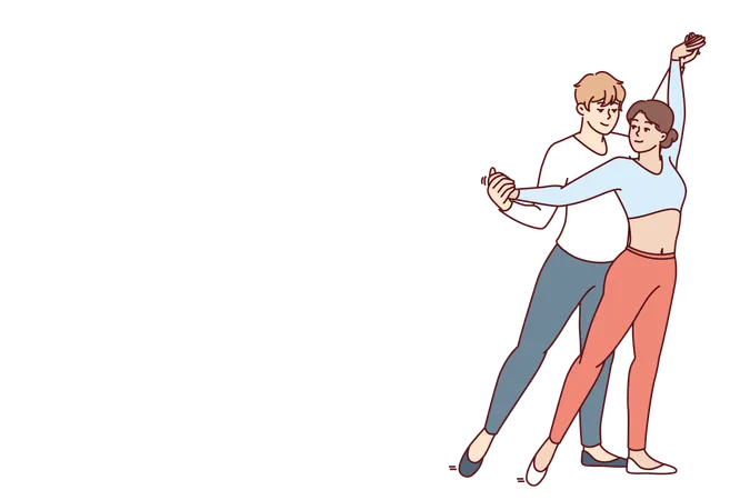 Una pareja joven, hombre y mujer, baila apasionadamente salsa semba  Ilustración