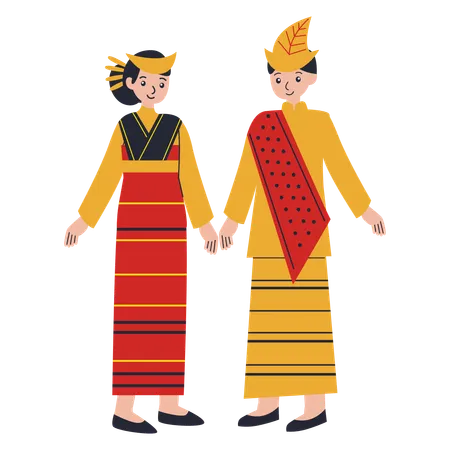 Pareja joven vistiendo Nusa Tenggara Oriental  Ilustración