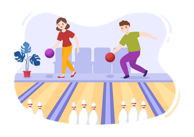 Pareja jugando bolos  Ilustración