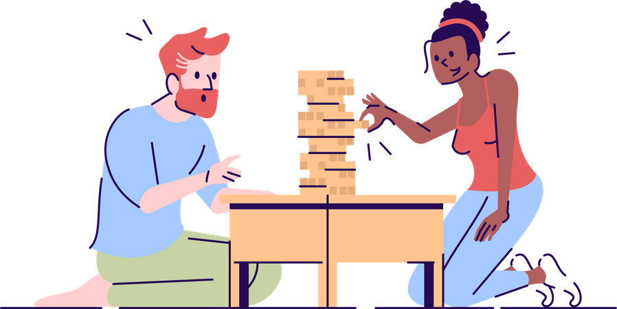 Pareja jugando jenga  Ilustración