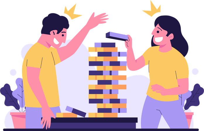 Pareja jugando jenga  Ilustración