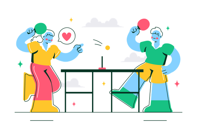 Pareja jugando al tenis de mesa  Ilustración