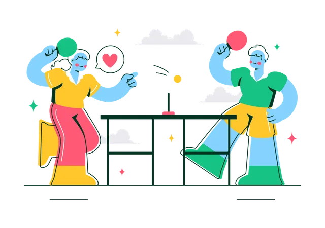 Pareja jugando al tenis de mesa  Ilustración