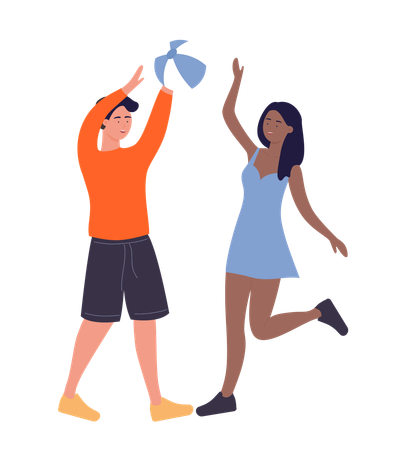 Pareja jugando voleibol  Ilustración