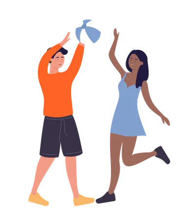 Pareja jugando voleibol  Ilustración