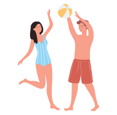 Pareja jugando voleibol  Ilustración