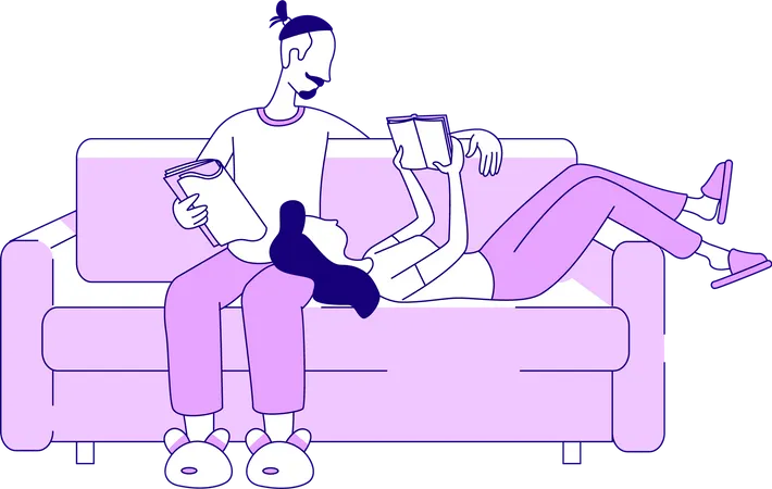 Pareja leyendo juntos  Ilustración