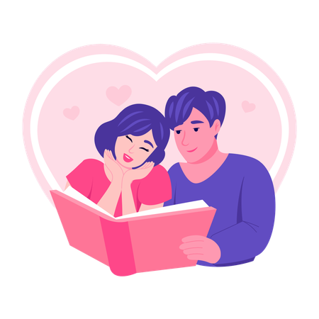 Pareja leyendo un libro juntos  Ilustración
