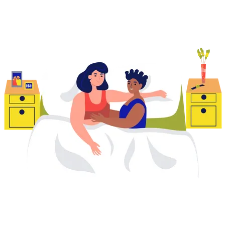 Pareja LGBT durmiendo juntos en la cama  Ilustración