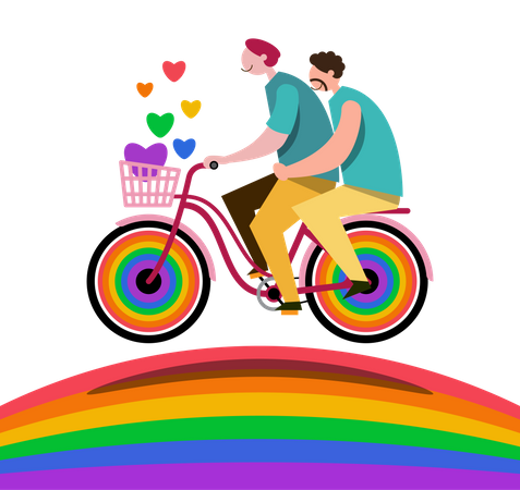 Pareja LGBTQ andando en bicicleta  Ilustración