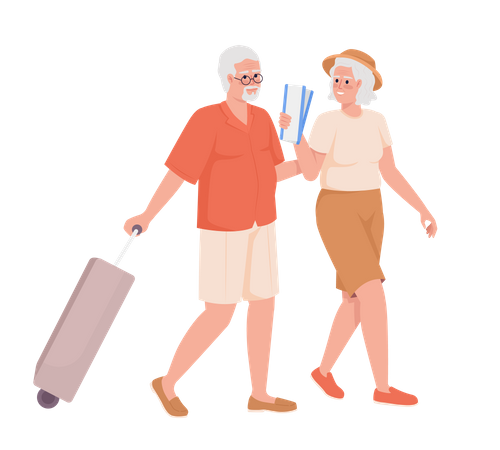 Una pareja mayor se va de vacaciones al extranjero  Ilustración