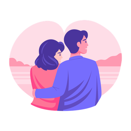Pareja mirando el mar juntos  Ilustración