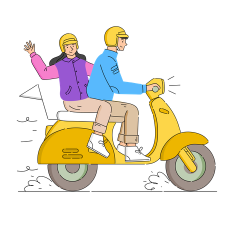 Pareja montando el scooter  Ilustración
