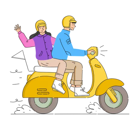 Pareja montando el scooter  Ilustración