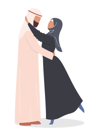 Pareja musulmana abrazándose con amor  Ilustración
