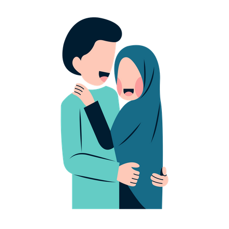 Pareja musulmana abrazándose  Ilustración