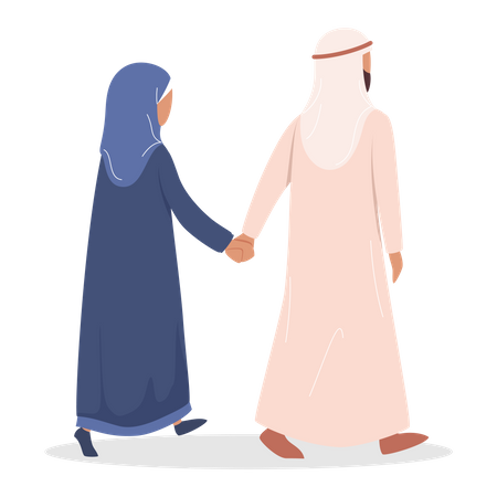 Pareja musulmana caminando de la mano  Ilustración