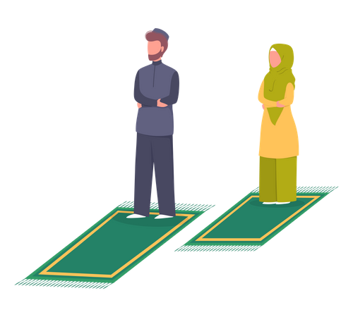 Pareja musulmana haciendo oración namaz  Ilustración