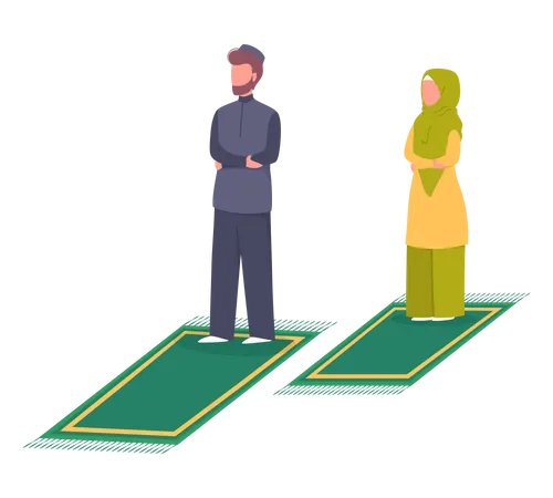 Pareja musulmana haciendo oración namaz  Ilustración