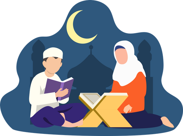 Pareja musulmana rezando  Ilustración