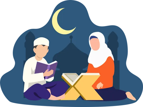 Pareja musulmana rezando  Ilustración