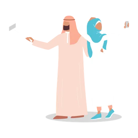 Pareja musulmana tomando selfie  Ilustración