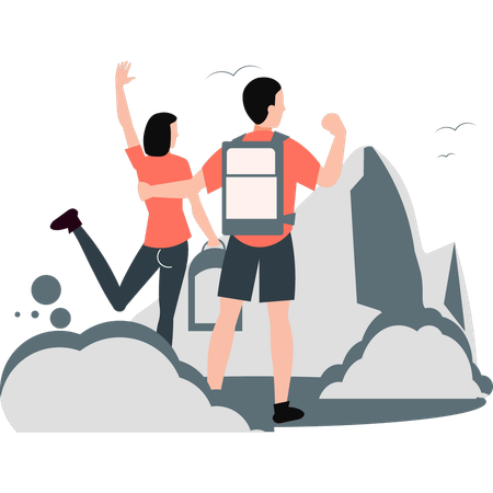 Pareja muy feliz de ver la naturaleza.  Illustration