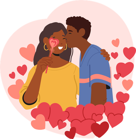 Romántica pareja negra comparte un tierno momento  Ilustración