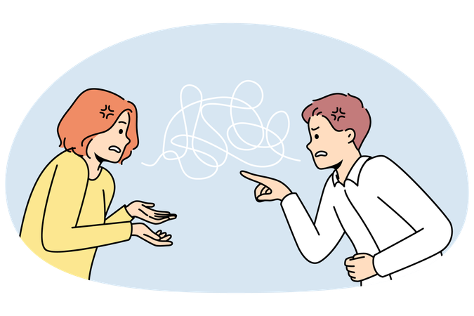 Pareja pelea involucrada en relación tóxica culpándose mutuamente  Ilustración