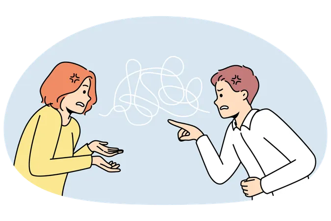 Pareja pelea involucrada en relación tóxica culpándose mutuamente  Ilustración