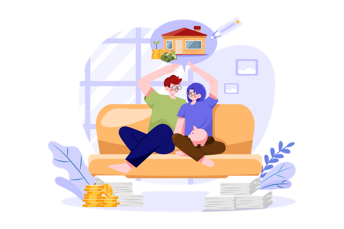 Pareja pensando en casa nueva  Ilustración