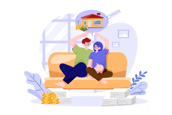 Pareja pensando en casa nueva  Ilustración