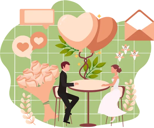 Pareja de recién casados  Ilustración