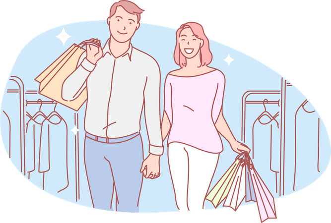 Pareja regresando de compras  Ilustración