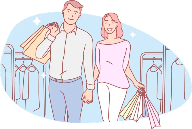 Pareja regresando de compras  Ilustración