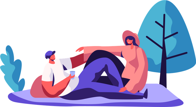 Pareja relajada en picnic  Ilustración