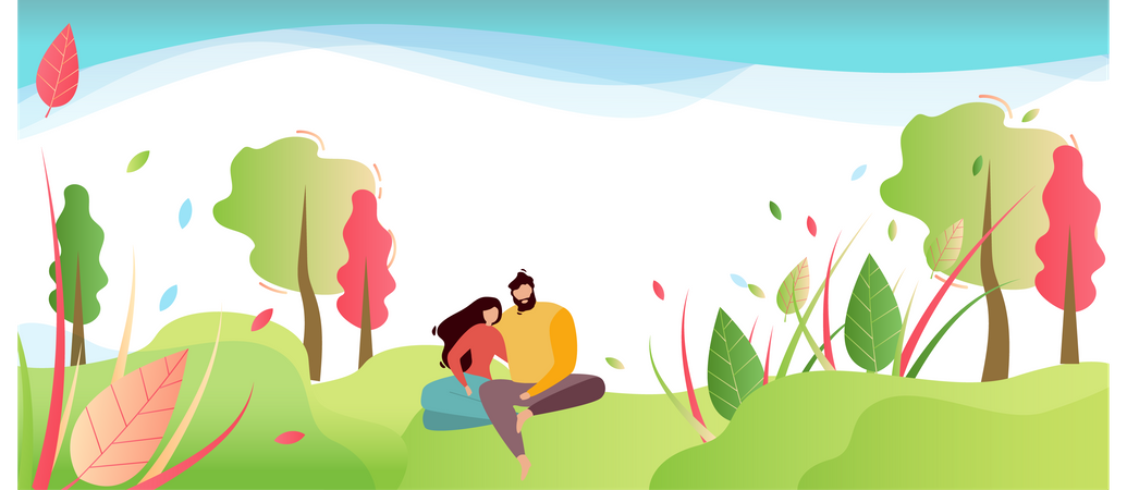 Pareja relajándose en el jardín  Ilustración