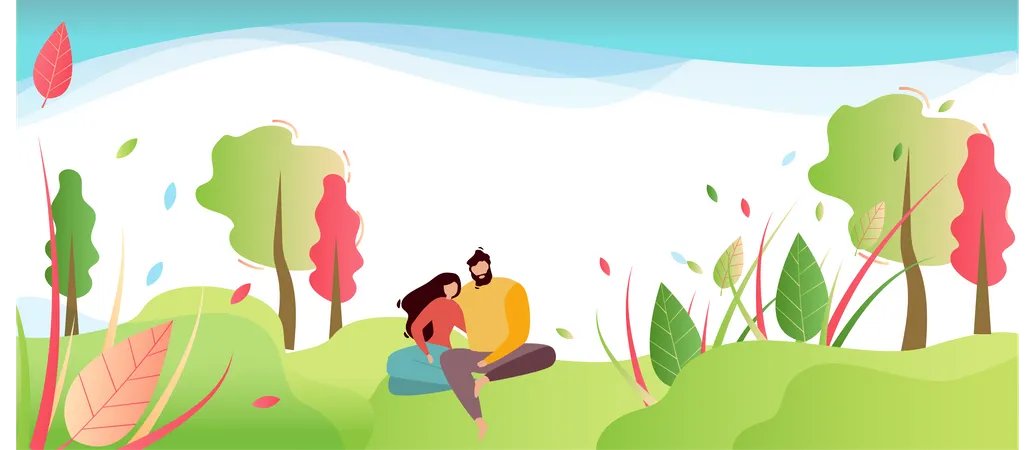 Pareja relajándose en el jardín  Ilustración