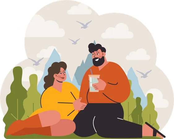 Pareja relajándose en el parque  Ilustración