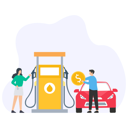 Par repostar coche en gasolinera  Ilustración