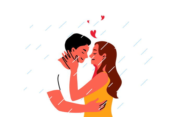 Pareja romantica besándose  Ilustración