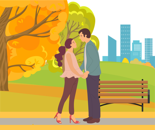 La pareja romántica está sentada en el jardín  Ilustración