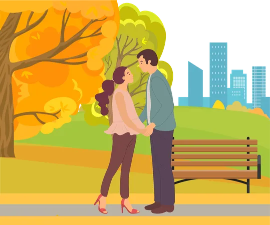 La pareja romántica está sentada en el jardín  Ilustración