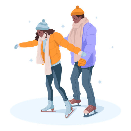 Pareja romántica patinando sobre hielo  Ilustración