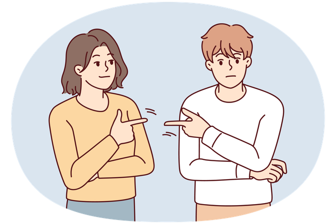 Una pareja se señala con el dedo el uno al otro  Ilustración