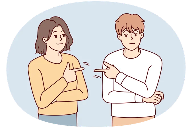 Una pareja se señala con el dedo el uno al otro  Ilustración