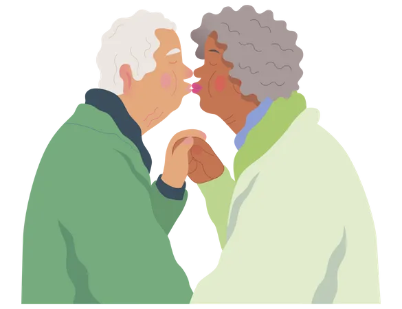 Labios de pareja senior besándose  Ilustración