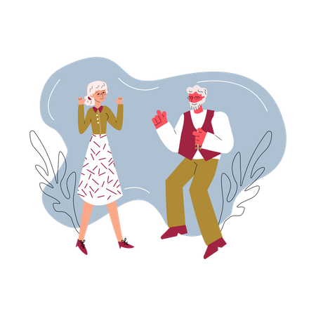 Pareja senior de dibujos animados bailando juntos  Ilustración